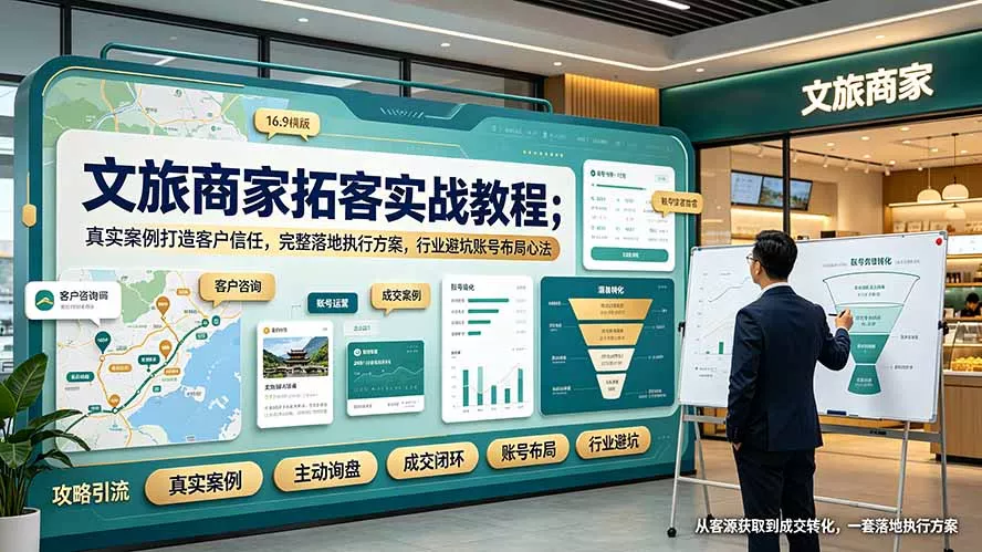 文旅商家拓客实战教程；真实案例打造客户信任，完整落地执行方案，行业避坑账号布局心法 一点学习助手-零基础自学教程-副业项目-兴趣学习-网盘拉新平台-英语启蒙项目资源网