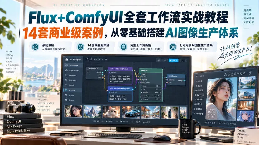 Flux+ComfyUI全套工作流实战教程｜14套商业级案例，从零基础搭建AI图像生产体系 一点学习助手-零基础自学教程-副业项目-兴趣学习-网盘拉新平台-英语启蒙项目资源网