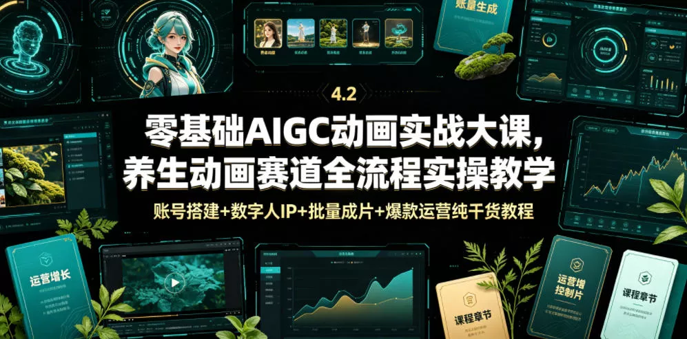 零基础AIGC动画实战大课，养生动画赛道全流程实操教学，账号搭建+数字人IP+批量成片+爆款运营纯干货教程 一点学习助手-零基础自学教程-副业项目-兴趣学习-网盘拉新平台-英语启蒙项目资源网
