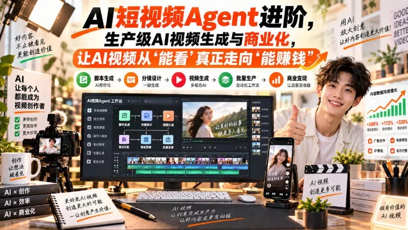 AI短视频Agent进阶，生产级AI视频生成与商业化，让AI视频从”能看”真正走向”能賺钱” 一点学习助手-零基础自学教程-副业项目-兴趣学习-网盘拉新平台-英语启蒙项目资源网