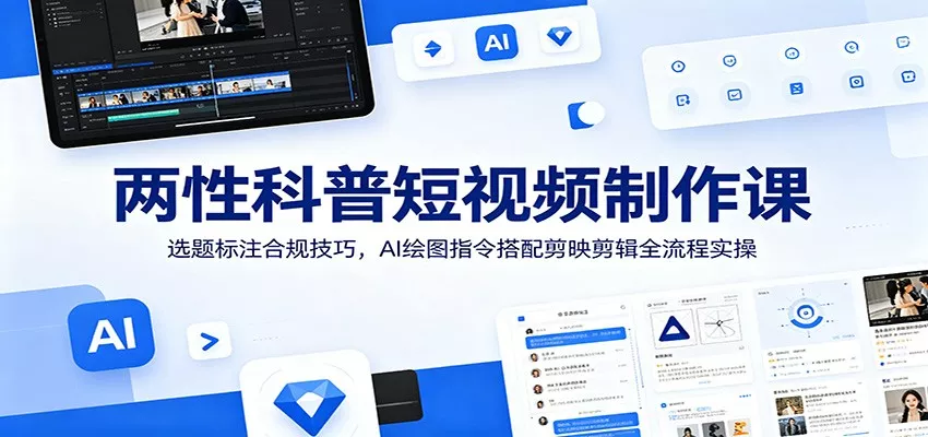 两性科普短视频制作课：选题标注合规技巧，AI绘图指令搭配剪映剪辑全流程实操 一点学习助手-零基础自学教程-副业项目-兴趣学习-网盘拉新平台-英语启蒙项目资源网