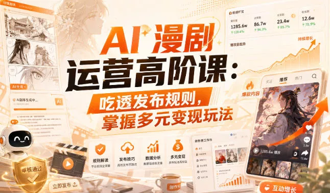 AI漫剧运营高阶课：吃透发布规则，掌握多元变现玩法 一点学习助手-零基础自学教程-副业项目-兴趣学习-网盘拉新平台-英语启蒙项目资源网