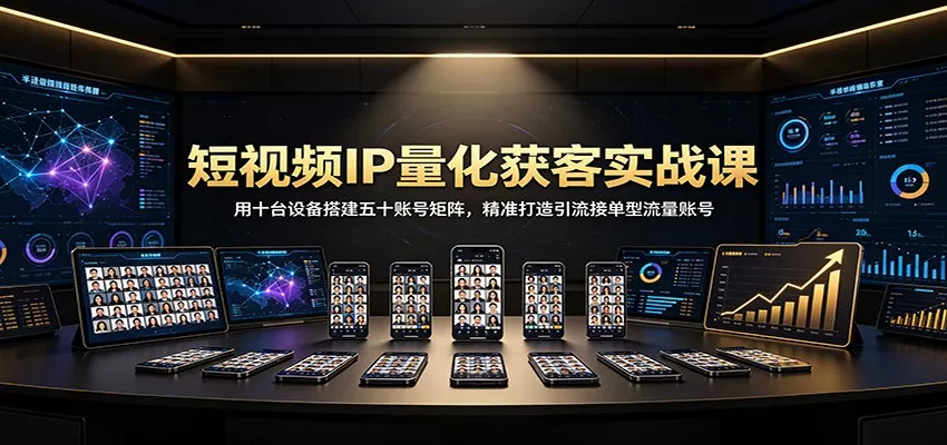 短视频IP量化获客实战课：用十台设备搭建五十账号矩阵，精准打造引流接单型流量账号 一点学习助手-零基础自学教程-副业项目-兴趣学习-网盘拉新平台-英语启蒙项目资源网