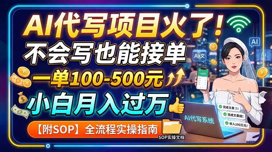 AI代写项目火了！不会写也能接单，一单100-500元，小白月入过万【附SOP】 一点学习助手-零基础自学教程-副业项目-兴趣学习-网盘拉新平台-英语启蒙项目资源网