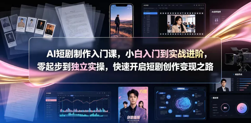 AI短剧制作入门课，小白入门到实战进阶，零起步到独立实操，快速开启短剧创作变现之路 一点学习助手-零基础自学教程-副业项目-兴趣学习-网盘拉新平台-英语启蒙项目资源网