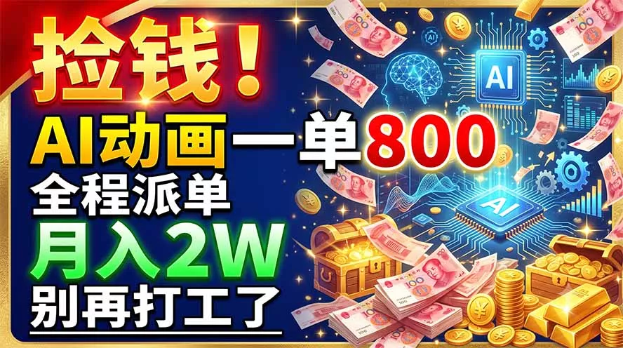 捡钱！AI动画一单800，全程派单，月入2W，别再打工了 一点学习助手-零基础自学教程-副业项目-兴趣学习-网盘拉新平台-英语启蒙项目资源网