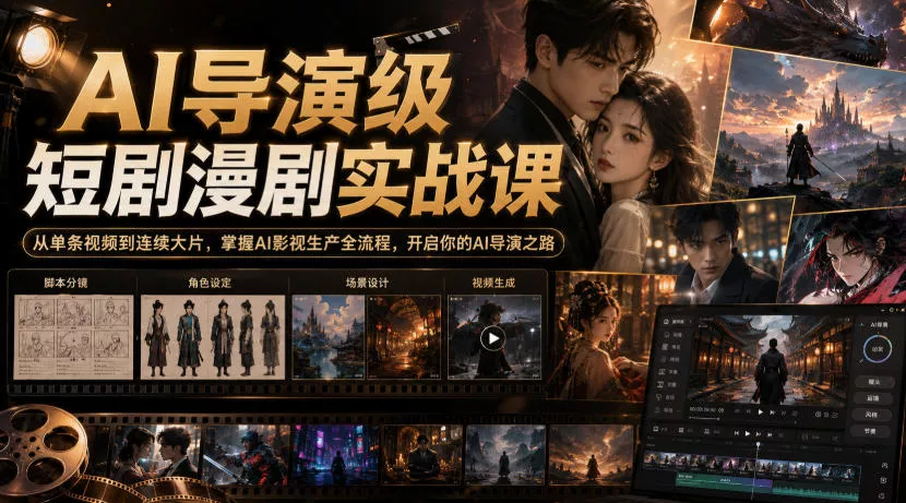 AI导演级短剧漫剧实战课，从单条视频到连续大片，掌握AI影视生产全流程，开启你的AI导演之路! 一点学习助手-零基础自学教程-副业项目-兴趣学习-网盘拉新平台-英语启蒙项目资源网