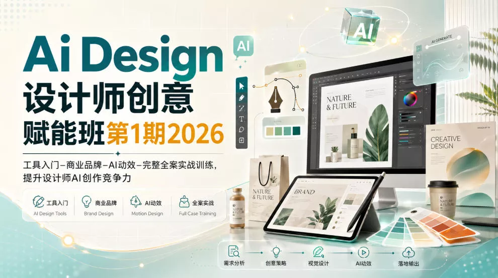 Ai Design设计师创意赋能班第1期2026｜工具入门‑商业品牌‑AI动效‑完整全案实战训练，提升设计师AI创作竞争力 一点学习助手-零基础自学教程-副业项目-兴趣学习-网盘拉新平台-英语启蒙项目资源网