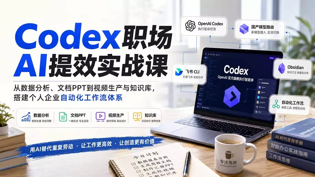 Codex职场AI提效实战课：从数据分析、文档PPT到视频生产与知识库，搭建个人企业自动化工作流体系 一点学习助手-零基础自学教程-副业项目-兴趣学习-网盘拉新平台-英语启蒙项目资源网
