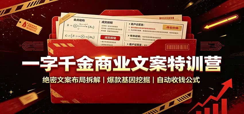 一字千金商业文案特训营：绝密文案布局拆解，爆款基因挖掘，自动收钱公式 一点学习助手-零基础自学教程-副业项目-兴趣学习-网盘拉新平台-英语启蒙项目资源网
