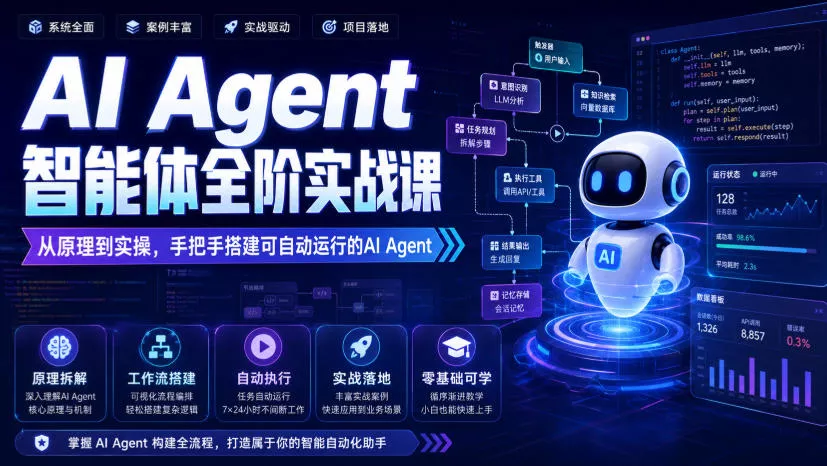 AI Agent智能体全阶实战课，从原理到实操，手把手搭建可自动运行的AI Agent 一点学习助手-零基础自学教程-副业项目-兴趣学习-网盘拉新平台-英语启蒙项目资源网
