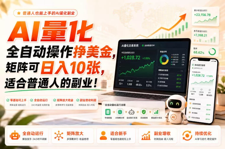 AI量化全自动操作挣美金，矩阵可日入10张，适合普通人的副业！【揭秘】 一点学习助手-零基础自学教程-副业项目-兴趣学习-网盘拉新平台-英语启蒙项目资源网