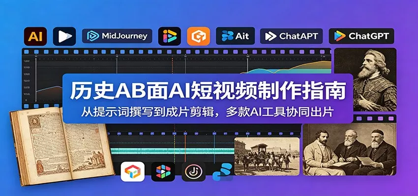 历史AB面AI短视频制作指南：从提示词撰写到成片剪辑，多款AI工具协同出片 一点学习助手-零基础自学教程-副业项目-兴趣学习-网盘拉新平台-英语启蒙项目资源网
