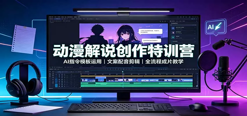 动漫解说创作特训营：AI指令模板运用，文案配音剪辑，全流程成片教学 一点学习助手-零基础自学教程-副业项目-兴趣学习-网盘拉新平台-英语启蒙项目资源网