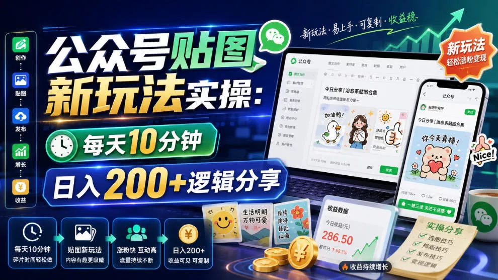 公众号贴图新玩法实操，每天10分钟，日入200+逻辑分享 一点学习助手-零基础自学教程-副业项目-兴趣学习-网盘拉新平台-英语启蒙项目资源网