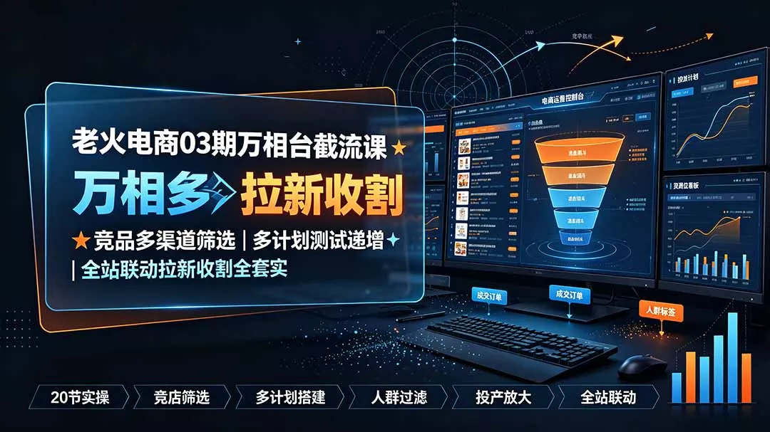 老火电商03期万相台截流课：竞品多渠道筛选｜多计划测试递增｜全站联动拉新收割全套实操教学 一点学习助手-零基础自学教程-副业项目-兴趣学习-网盘拉新平台-英语启蒙项目资源网