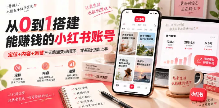 从0到1搭建能賺钱的小红书账号，定位+内容+运营三天跑通变现闭环 一点学习助手-零基础自学教程-副业项目-兴趣学习-网盘拉新平台-英语启蒙项目资源网