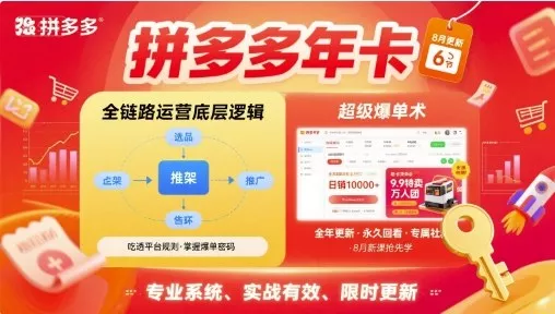 拼多多年卡，拼多多全链路运营底层逻辑，超级爆单术【更新26年8月】 一点学习助手-零基础自学教程-副业项目-兴趣学习-网盘拉新平台-英语启蒙项目资源网