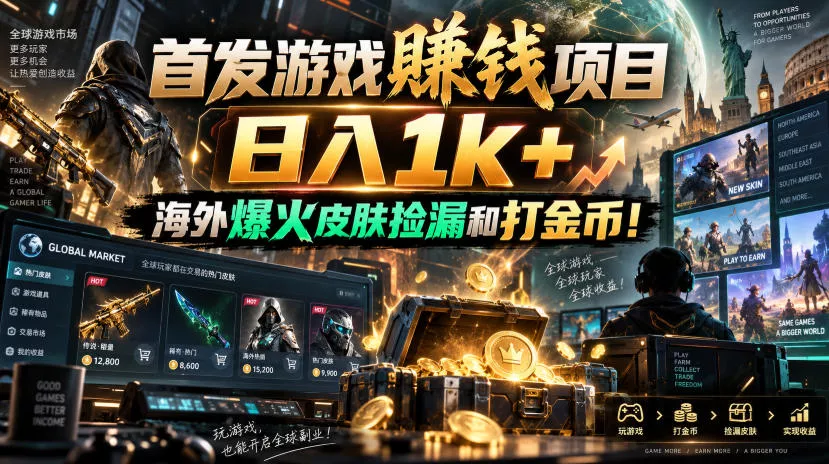首发游戏賺钱项目，日入1k+，海外爆火皮肤捡漏和打金币！【揭秘】 一点学习助手-零基础自学教程-副业项目-兴趣学习-网盘拉新平台-英语启蒙项目资源网