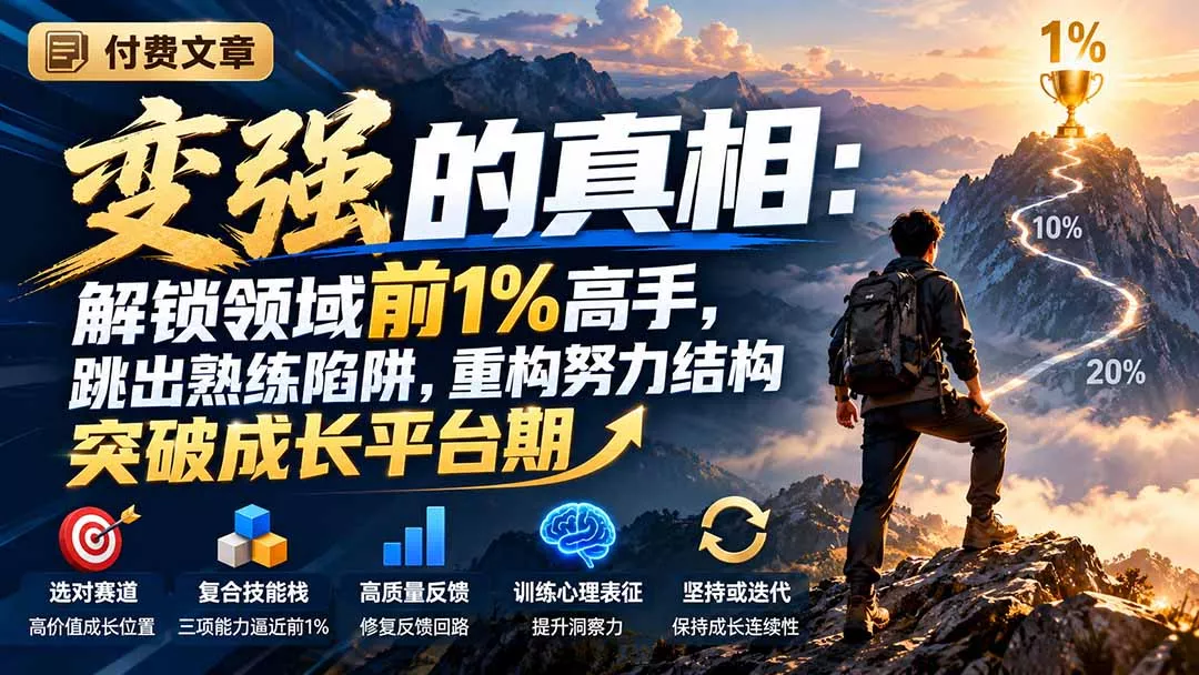 付费文章：变强的真相：解锁领域前1%高手，跳出熟练陷阱，重构努力结构突破成长平台期 一点学习助手-零基础自学教程-副业项目-兴趣学习-网盘拉新平台-英语启蒙项目资源网