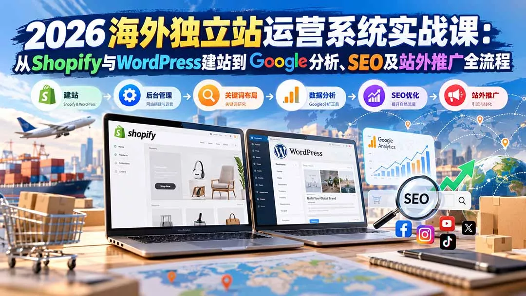 2026海外独立站运营系统实战课：从Shopify与WordPress建站到Google分析、SEO及站外推广全流程 一点学习助手-零基础自学教程-副业项目-兴趣学习-网盘拉新平台-英语启蒙项目资源网