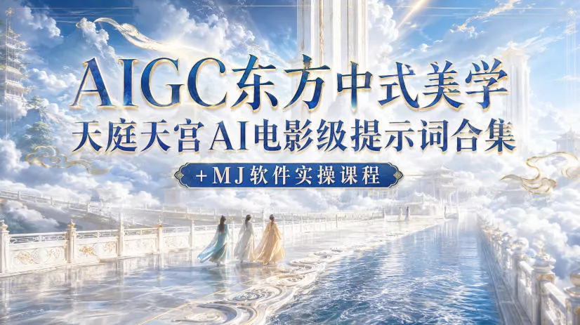 AIGC东方中式美学天庭天宫AI电影级提示词合集+MJ软件实操课程 一点学习助手-零基础自学教程-副业项目-兴趣学习-网盘拉新平台-英语启蒙项目资源网