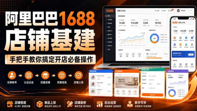 阿里巴巴1688店铺基建，手把手教你搞定开店必备操作(更新8月) 一点学习助手-零基础自学教程-副业项目-兴趣学习-网盘拉新平台-英语启蒙项目资源网