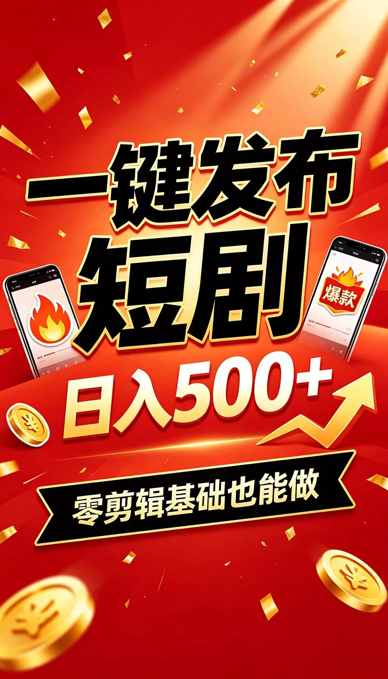 快手短剧一键发布，不用剪辑操作简单，副业日入500+。空闲时间轻松赚收益 一点学习助手-零基础自学教程-副业项目-兴趣学习-网盘拉新平台-英语启蒙项目资源网