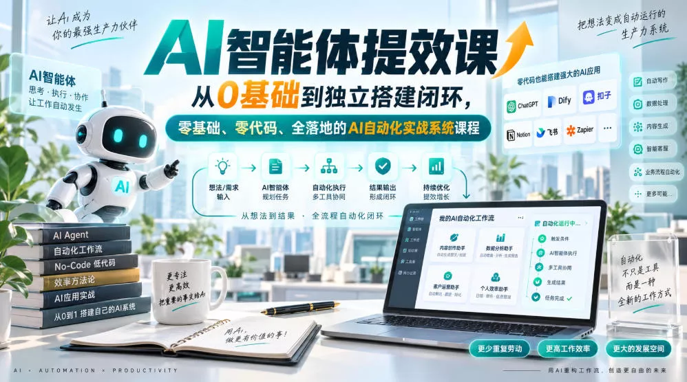 AI智能体提效课，从0基础到独立搭建闭环，零基础、零代码、全落地的AI自动化实战系统课程 一点学习助手-零基础自学教程-副业项目-兴趣学习-网盘拉新平台-英语启蒙项目资源网