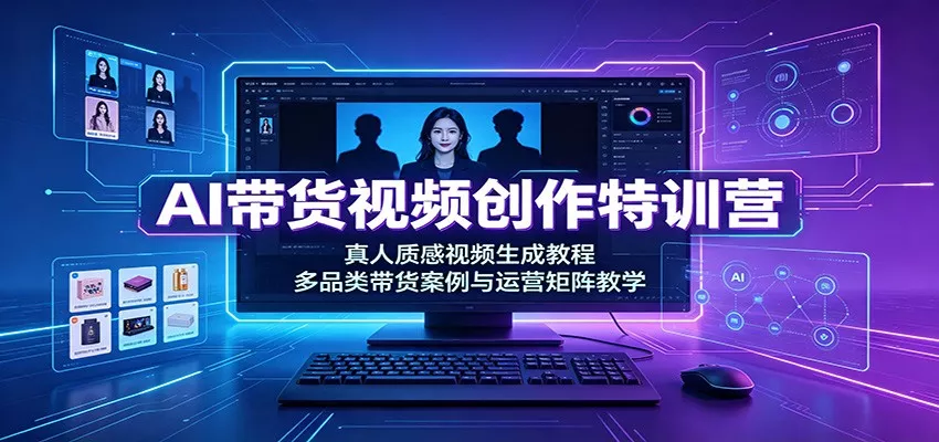 AI带货视频创作特训营：真人质感视频生成教程，多品类带货案例与运营矩阵教学 一点学习助手-零基础自学教程-副业项目-兴趣学习-网盘拉新平台-英语启蒙项目资源网