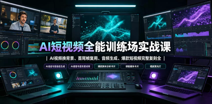 AI短视频全能训练场实战课｜AI视频换背景、首尾帧复用、音频生成、爆款短视频完整复刻全套实操教学 一点学习助手-零基础自学教程-副业项目-兴趣学习-网盘拉新平台-英语启蒙项目资源网
