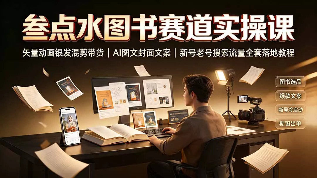 叁点水图书赛道实操课｜矢量动画银发混剪带货，AI图文封面文案，新号老号搜索流量全套落地教程 一点学习助手-零基础自学教程-副业项目-兴趣学习-网盘拉新平台-英语启蒙项目资源网