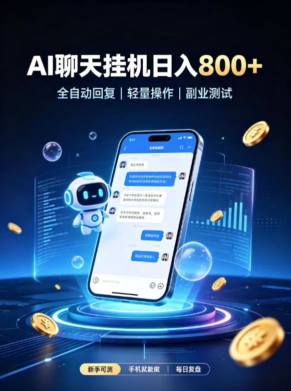 AI聊天挂G项目，日入800➕，全自动操作，适用个人副业，支持工作室矩阵操作【揭秘】 一点学习助手-零基础自学教程-副业项目-兴趣学习-网盘拉新平台-英语启蒙项目资源网