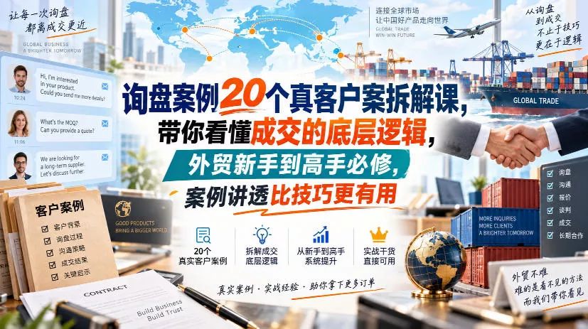 询盘案例20个真客户案拆解课，带你看懂成交的底层逻辑，外贸新手到高手必修，案例讲透比技巧更有用 一点学习助手-零基础自学教程-副业项目-兴趣学习-网盘拉新平台-英语启蒙项目资源网