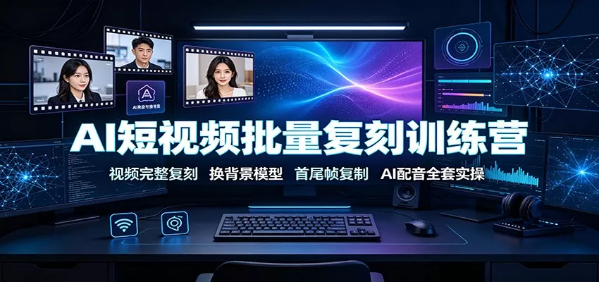 AI短视频批量复刻训练营：视频完整复刻，换背景模型、首尾帧复制、AI配音全套实操 一点学习助手-零基础自学教程-副业项目-兴趣学习-网盘拉新平台-英语启蒙项目资源网