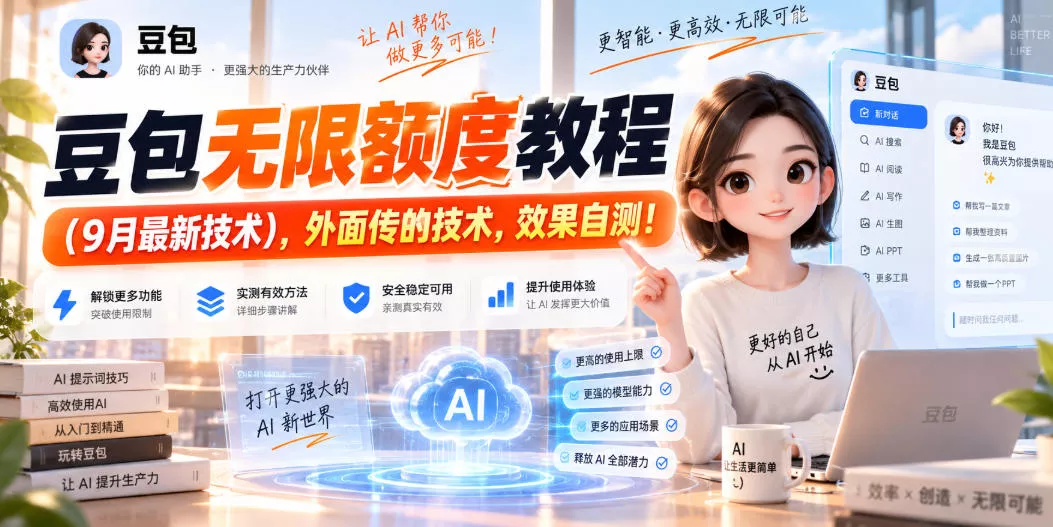 豆包无限额度教程(9月最新技术)，外面传的技术，效果自测！ 一点学习助手-零基础自学教程-副业项目-兴趣学习-网盘拉新平台-英语启蒙项目资源网