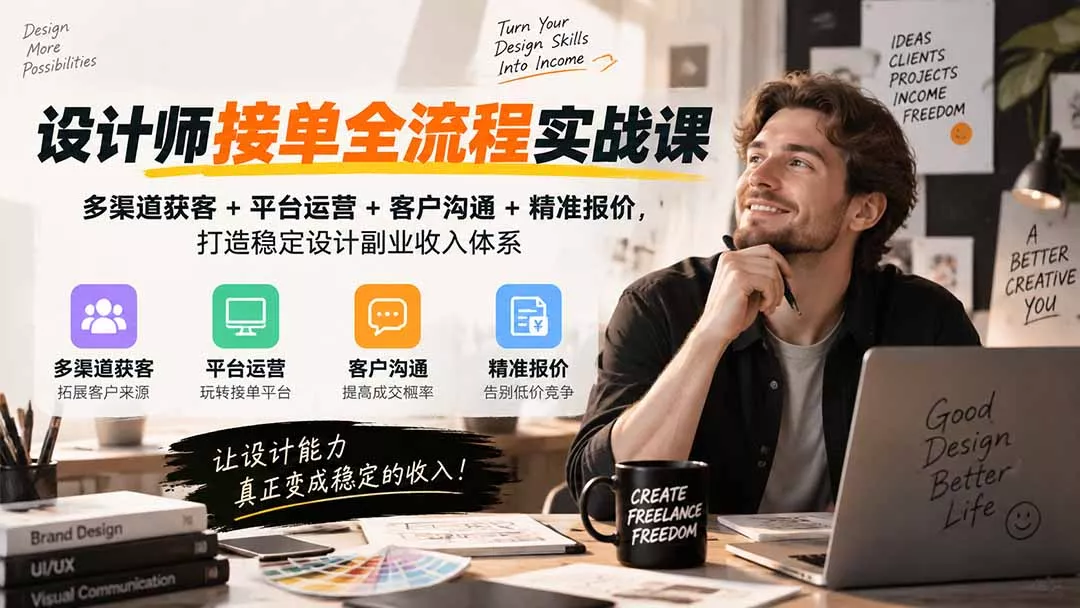 设计师接单全流程实战课-无水印｜多渠道获客+平台运营+客户沟通+精准报价，打造稳定设计副业收入体系 一点学习助手-零基础自学教程-副业项目-兴趣学习-网盘拉新平台-英语启蒙项目资源网