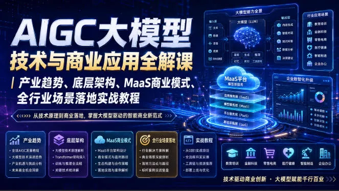 AIGC大模型技术与商业应用全解课｜产业趋势、底层架构、MaaS商业模式、全行业场景落地实战教程 一点学习助手-零基础自学教程-副业项目-兴趣学习-网盘拉新平台-英语启蒙项目资源网