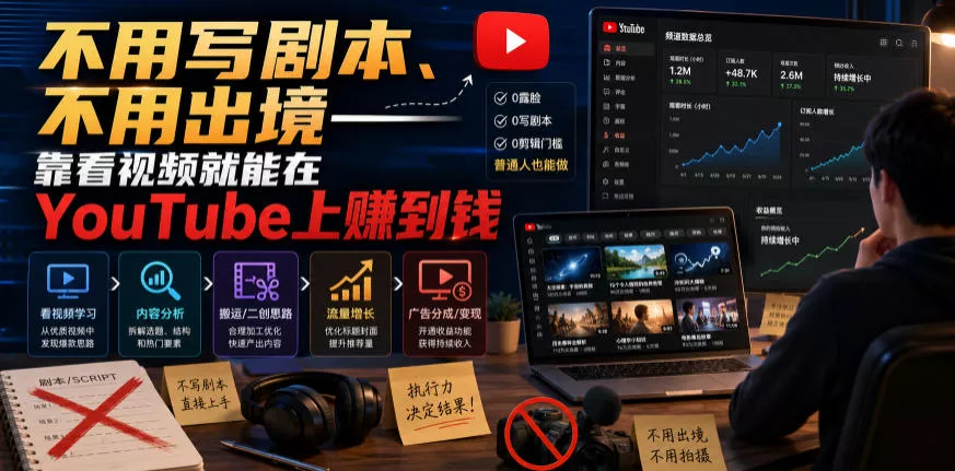 不用写剧本、不用出境——靠看视频就能在YouTube上賺到钱【原创双语字幕】 一点学习助手-零基础自学教程-副业项目-兴趣学习-网盘拉新平台-英语启蒙项目资源网