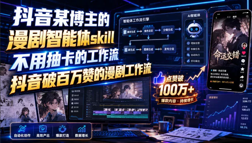 抖音某博主的漫剧智能体skill，不用抽卡的工作流，抖音破百万赞的漫剧工作流(更新) 一点学习助手-零基础自学教程-副业项目-兴趣学习-网盘拉新平台-英语启蒙项目资源网