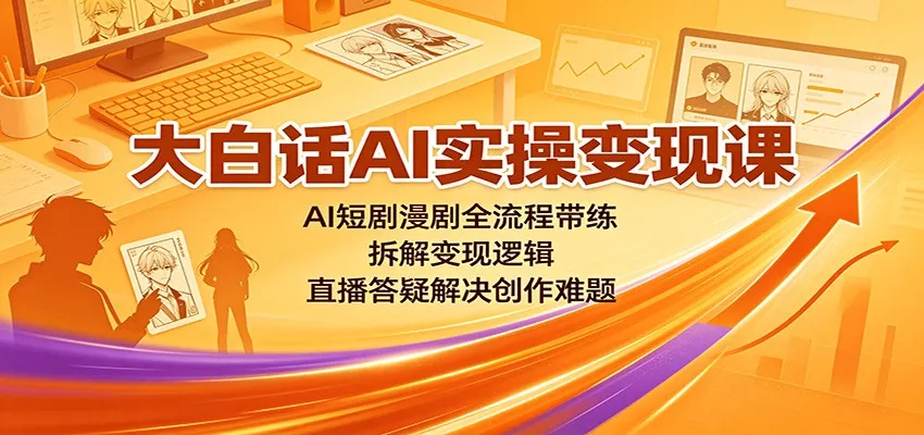 大白话AI实操变现课：AI短剧漫剧全流程带练，拆解变现逻辑，直播答疑解决创作难题 一点学习助手-零基础自学教程-副业项目-兴趣学习-网盘拉新平台-英语启蒙项目资源网