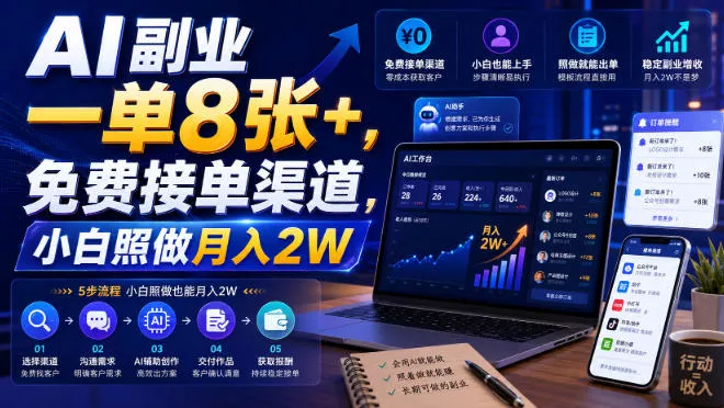 AI副业一单8张+，免费接单渠道，小白照做月入2W【揭秘】 一点学习助手-零基础自学教程-副业项目-兴趣学习-网盘拉新平台-英语启蒙项目资源网