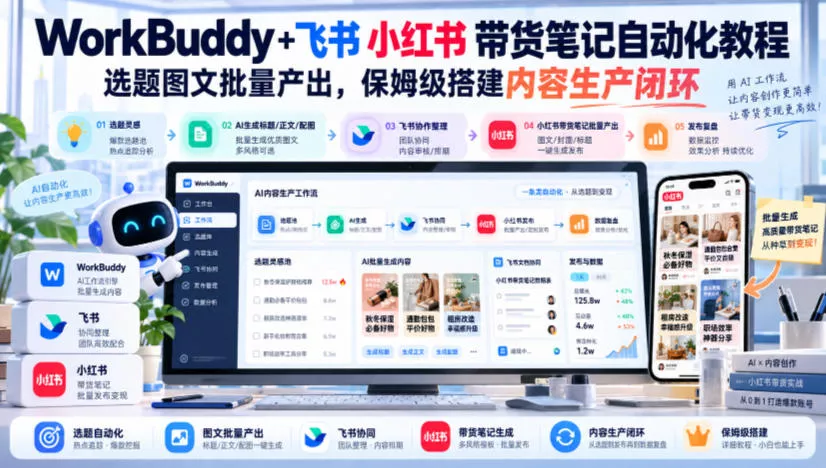 WorkBuddy+飞书小红书带货笔记自动化教程，选题图文批量产出，保姆级搭建内容生产闭环【文档】 一点学习助手-零基础自学教程-副业项目-兴趣学习-网盘拉新平台-英语启蒙项目资源网