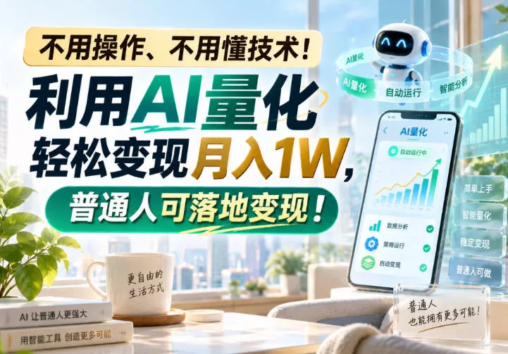 不用操作、不用懂技术！利用AI量化轻松变现月入1W，普通人可落地变现！【揭秘】 一点学习助手-零基础自学教程-副业项目-兴趣学习-网盘拉新平台-英语启蒙项目资源网