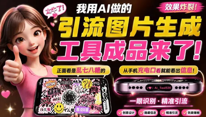 自媒体引流工具来了，把你的微信藏到图片中，正面看是乱七八糟的乱码，手机平躺从充电口看就能看出实际内容 一点学习助手-零基础自学教程-副业项目-兴趣学习-网盘拉新平台-英语启蒙项目资源网