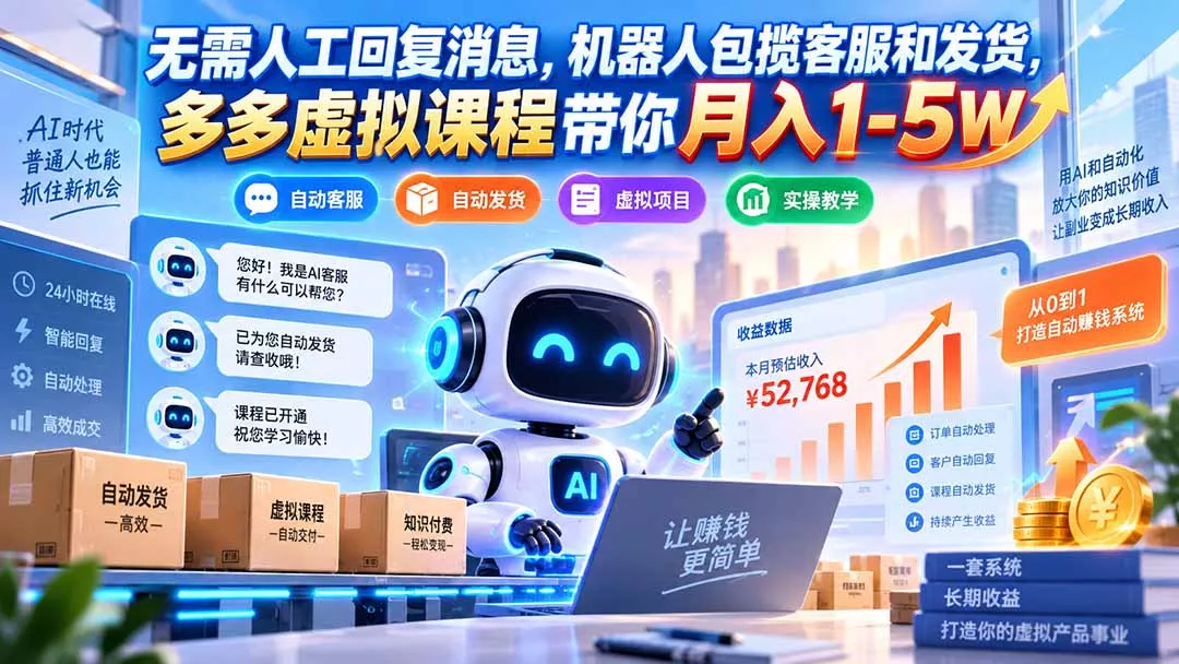 无需人工回复消息，机器人包揽客服和发货，多多虚拟课程带你月入1-5W 一点学习助手-零基础自学教程-副业项目-兴趣学习-网盘拉新平台-英语启蒙项目资源网