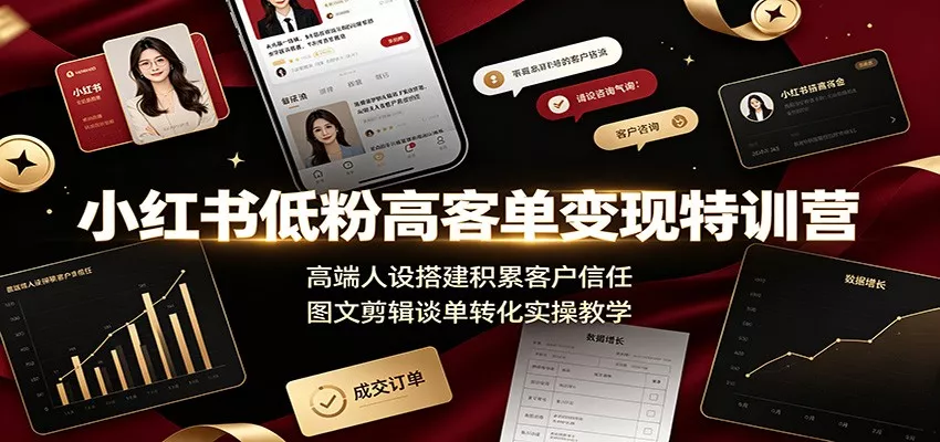 小红书低粉高客单变现特训营：高端人设搭建积累客户信任，图文剪辑谈单转化实操教学 一点学习助手-零基础自学教程-副业项目-兴趣学习-网盘拉新平台-英语启蒙项目资源网