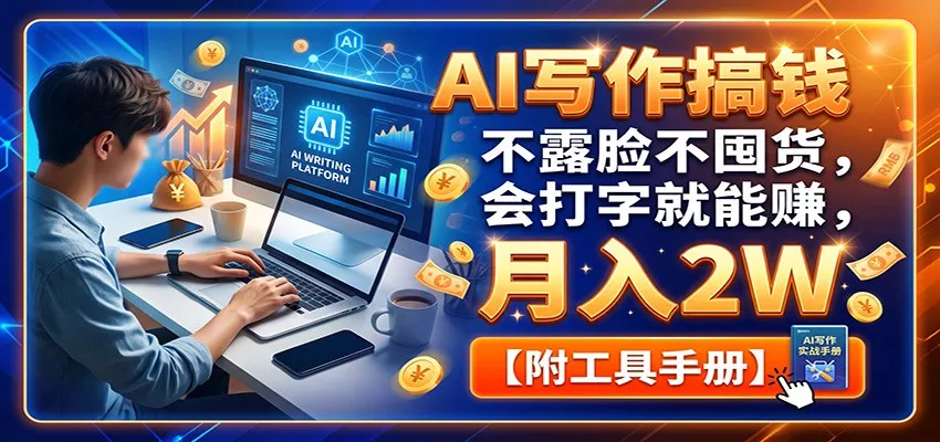 AI写作搞钱：不露脸不囤货，会打字就能赚，月入2W【附工具手册】 一点学习助手-零基础自学教程-副业项目-兴趣学习-网盘拉新平台-英语启蒙项目资源网