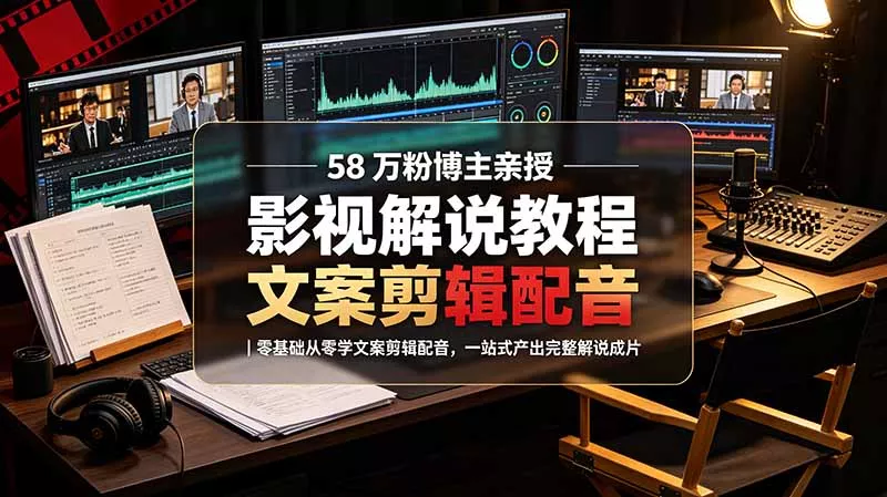 58 万粉博主荧幕春秋亲授影视解说教程｜零基础从零学文案剪辑配音，一站式产出完整解说成片 一点学习助手-零基础自学教程-副业项目-兴趣学习-网盘拉新平台-英语启蒙项目资源网
