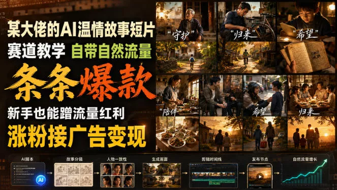 某大佬的AI温情故事短片赛道教学，自带自然流量，条条爆款，新手也能蹭流量红利，涨粉接广告变现(更新) 一点学习助手-零基础自学教程-副业项目-兴趣学习-网盘拉新平台-英语启蒙项目资源网